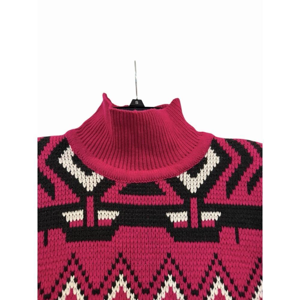 NWT Retro 80s Michael Carrie Aztec Pink Black Pullover Mock Neck Women’s S - Picture 3 of 11